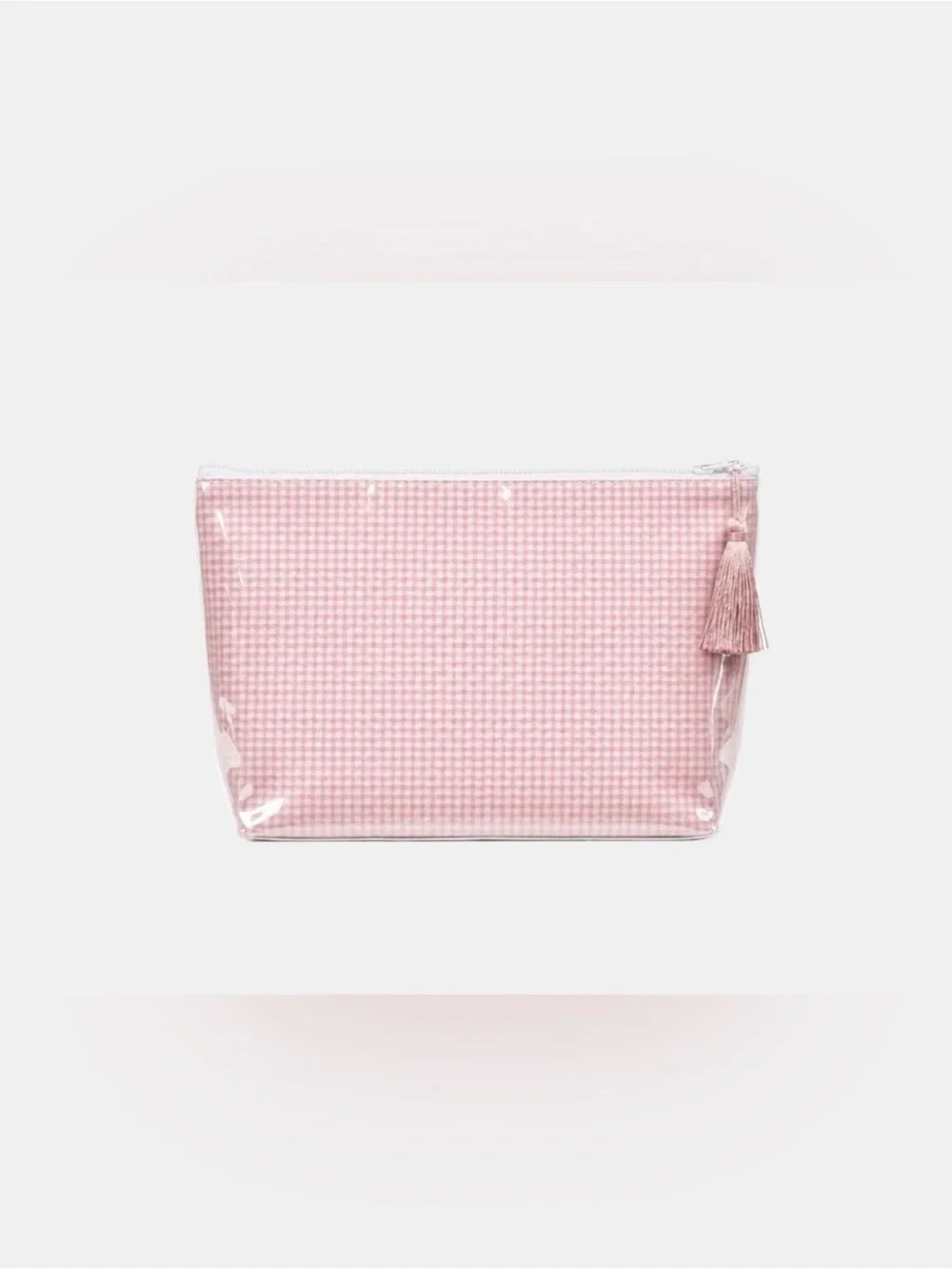 Pink Gingham Clear-Trim Cosmetic Pouch with Tassel Dairy Boy